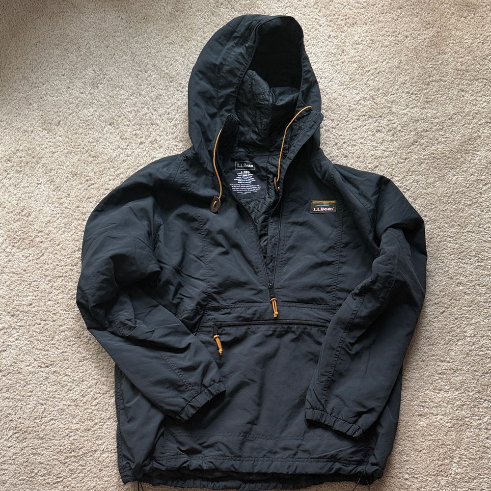 L.L. Bean Dark Black Hooded Anorak
